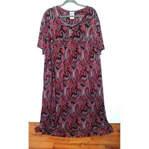 Lane Bryant Dress Plus Sz 2X Paisley red black Stretch Pockets Jumper Maxi dress